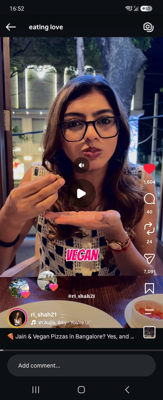Eatinn' Love Trattoria featured on Instagram reel